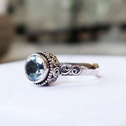 Blue Topaz Ring in Sterling Silver Boho Vintage Filigree December Birthstone
